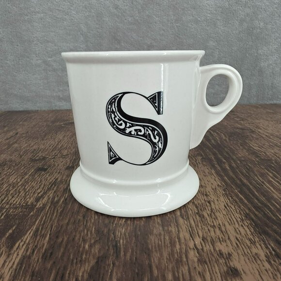 Anthropologie Monogram Mug S Initial White Black Ceramic Footed Coffee Tea Cocoa - Picture 9 of 9